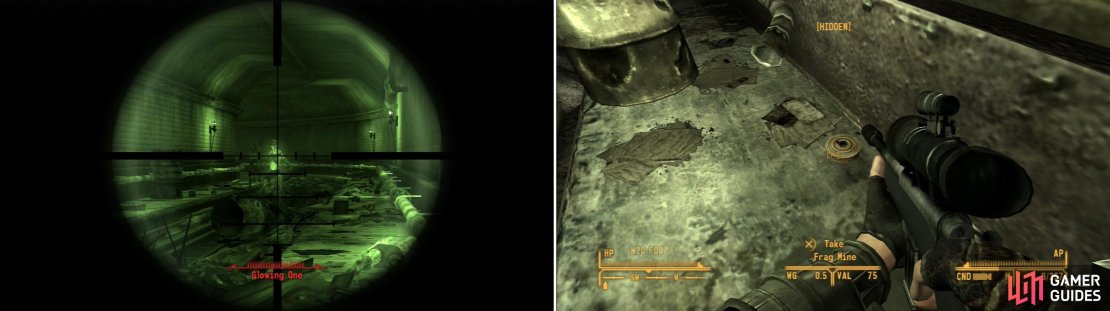 In the train tunne leading to Nellis you&rsquo;ll encounter two threats; Ghouls (left) and traps (right).