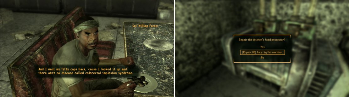 The fact that Farber had to bribe a &ldquo;health inspector&rdquo; should say much about the quality of food at McCarran (left). You can make the soldier&rsquo;s meals less unbearable by completing some tasks for Farber (right).