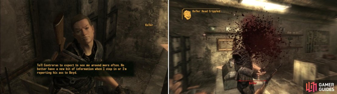 You can strike a deal with Keller to get Contreras to snitch (left) or you can kill the undercover Ranger to keep Contreras safe (right).