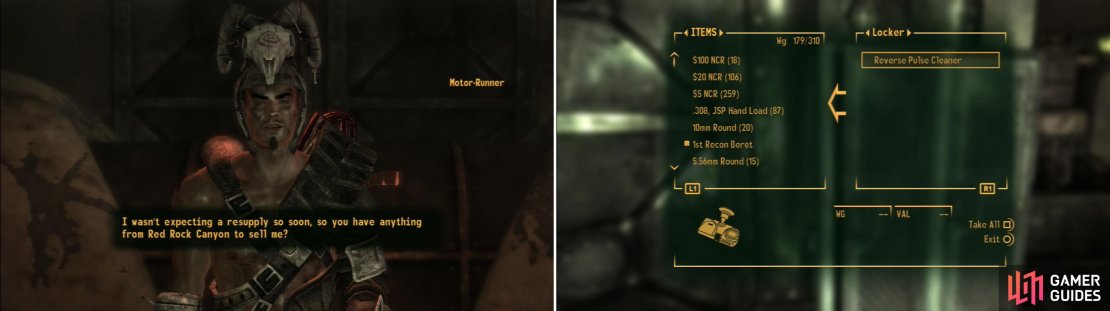 At the bottom of Vault 3 you&rsquo;ll find Motor-Runner, the leader of the Fiends (left). More importantly, you can obtain the Reverse Pulse Cleaner (right).