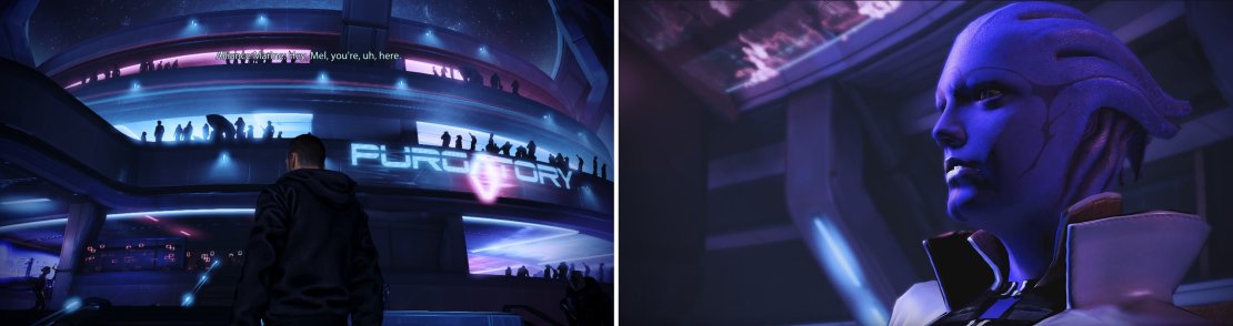 The Purgatory bar is full of NPCs with new side missions and even some old acquaintances (left). Aria T&rsquo;Loak (right) can also be found here.