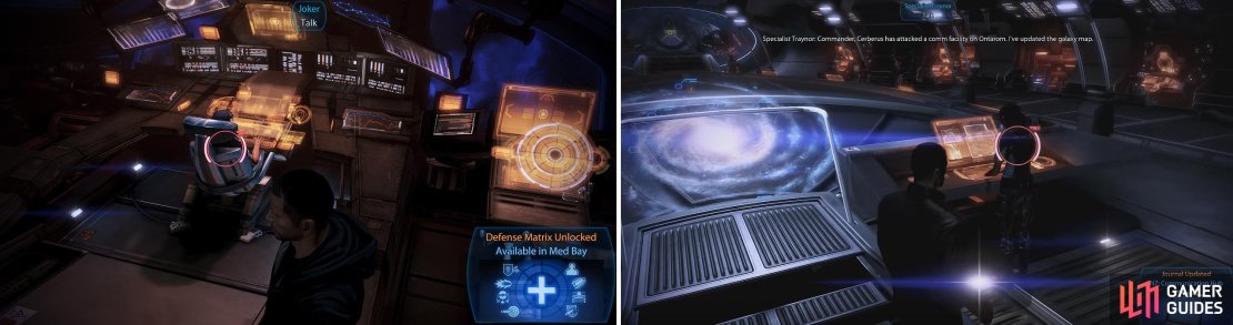 EDI&rsquo;s Defense Matrix skill (left) can be unlocked and you can also visit Traynor for another N7 mission (right).