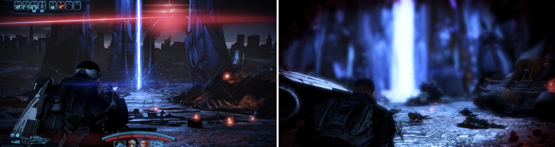 Run straight for the beam and don&rsquo;t stop. There will be a cutscene if you have the Extended Cut as you head over there but otherwise, keep going.