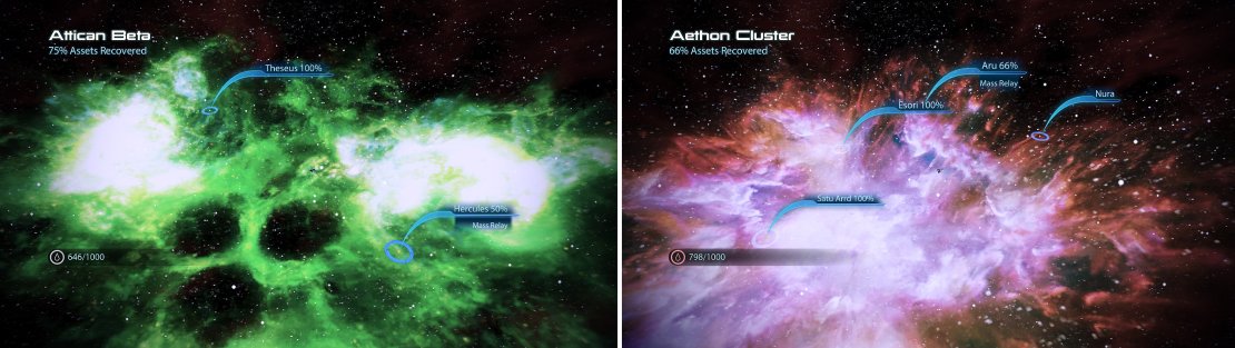 As with many of the systems, War Assets and Fuel can be found here (left). There&rsquo;s quite a few assets to be had in this system (right).