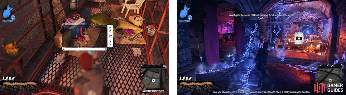We get a look at the sniper&rsquo;s nest (left), as well as what looks like a shrine of some sorts (right).