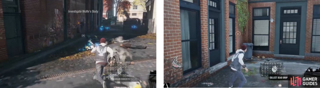 There will be a big battle with the DUP where Wolfe is (left), then you&rsquo;ll have to find the Dead Drop afterwards, with the location shown on the right.