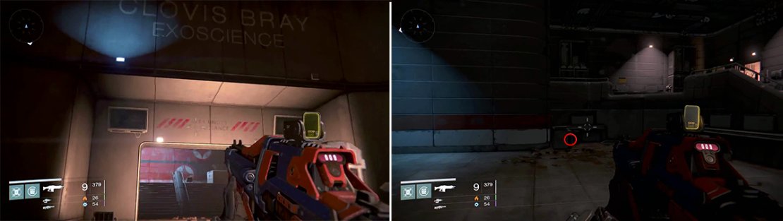 Look for the area &ldquo;Clovis Bray Exoscience&rdquo; (left) and then move around to see this desk (right) with the ghost.
