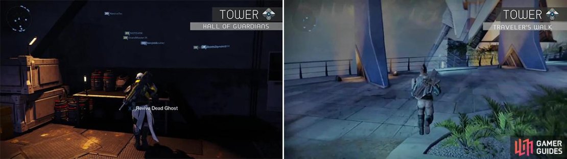 Near the Vanguards on a table right of where you enter is ghost 20 (left). During the Iron Banner Event, head to Traveller&rsquo;s Walk and take ghost 21 from the railing (right).