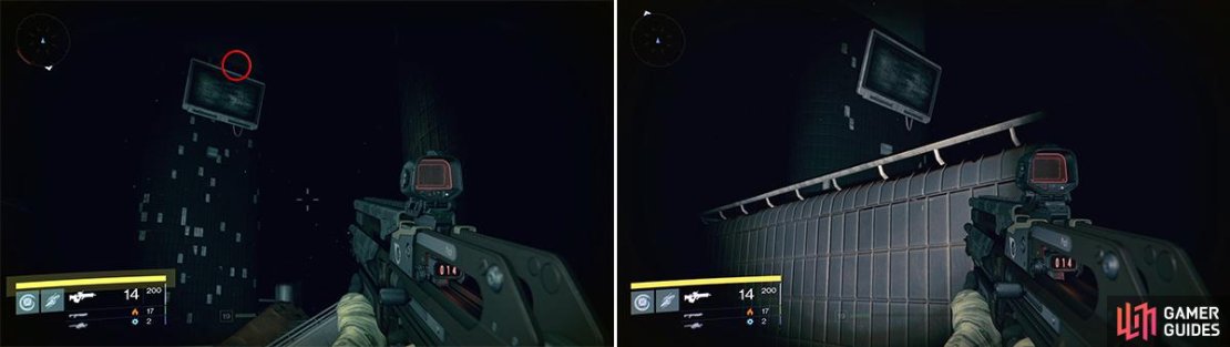 Look for the TV Monitor as you run through. There are two but if the ghost is there, you will see its blue light. Jump up there to find the ghost on top.