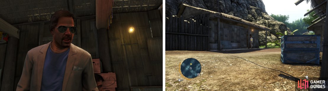 You&rsquo;ll be following this man, who is wearing a white suit, to the building shown in the right image, where the mission will end.