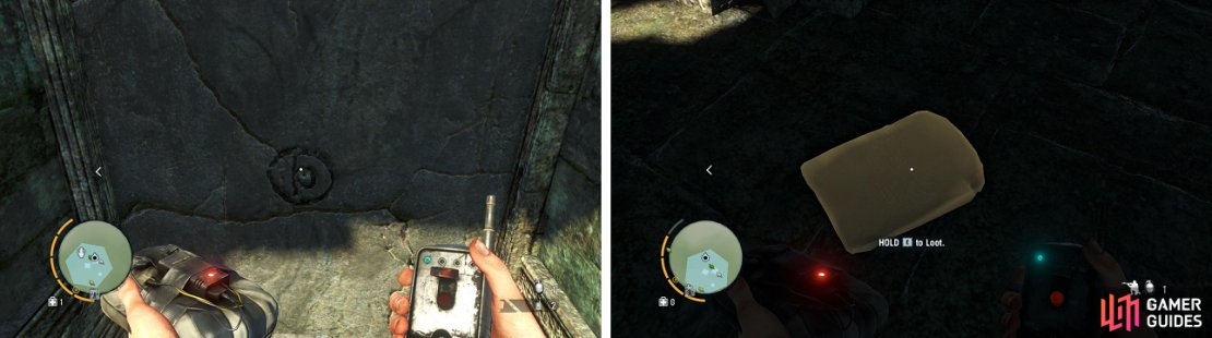 Blow up the wall (left), then go across the bridge and you&rsquo;ll find the tablet behind the ladder.