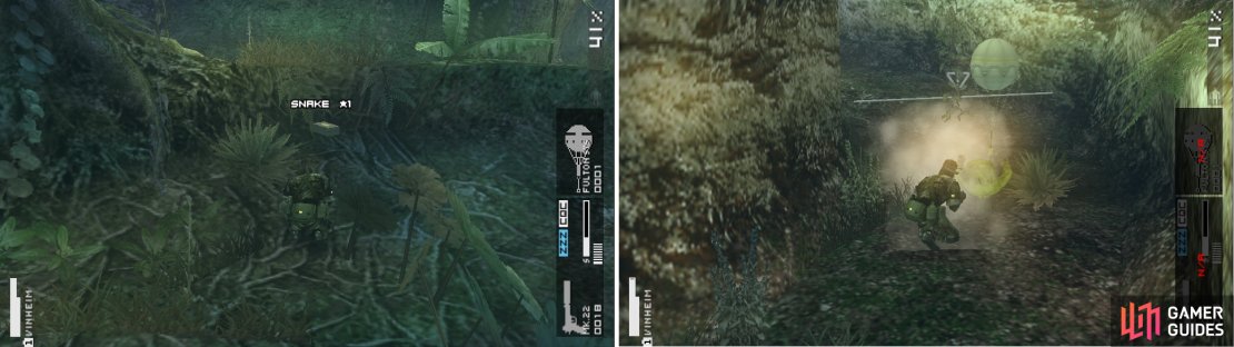Make sure to grab the Snake camo near the last scout (left picture). There&rsquo;s a POW to the left side of the area (right picture).