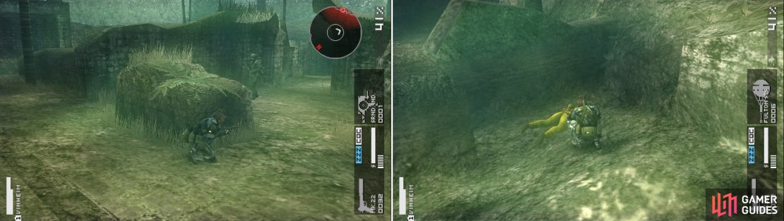 Like in the previous OPS, hide behind the little wall to take care of the soldiers (left picture). No one know how the POW got here if he wasn&rsquo;t here in the previous mission haha.