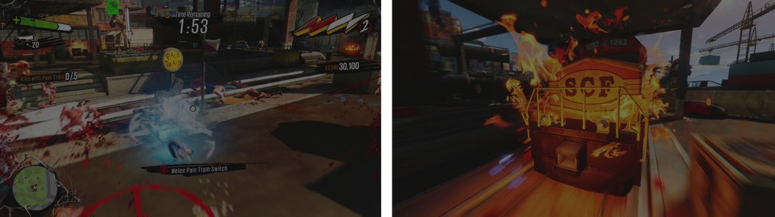 During the challenge, follow Buck&rsquo;s instructions and be sure to hit the switch (left) to summon the Pain train (right) intermittently.