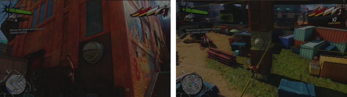 The first bag is on the basketball court nearby (left). The second is by a dumpster in a carpark (right).