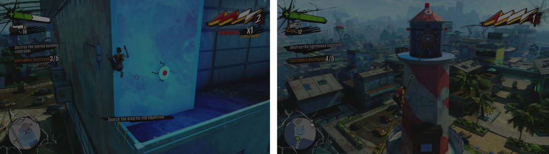 The fourth is on the &lsquo;Ferry Terminl 5&rsquo; building (left). The final device is at the top of the lighthouse (right).