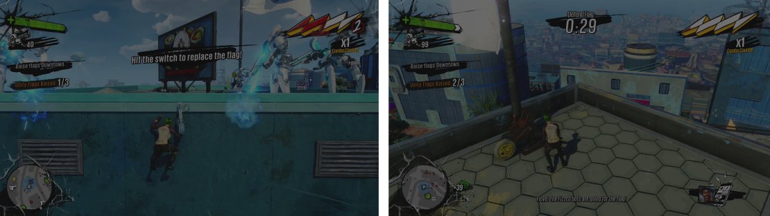 You&rsquo;ll find the flags on rooftops in the central area (left) and East area (right).