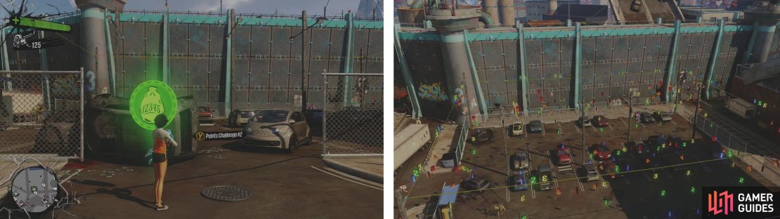 Start the challenge here (left). We&rsquo;ll need to grind, pole swing and bounce to collect every number (right).