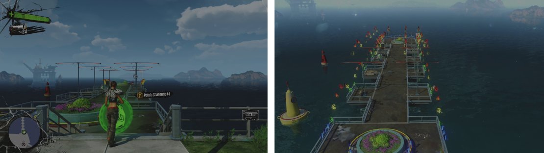 Start the challenge here (left). We&rsquo;ll be doing mostly pole swinging and grinding in this one (right).