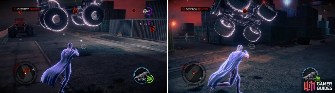 Telekinesis makes it pretty easy to destroy the trucks without having to wasting a single bullet.