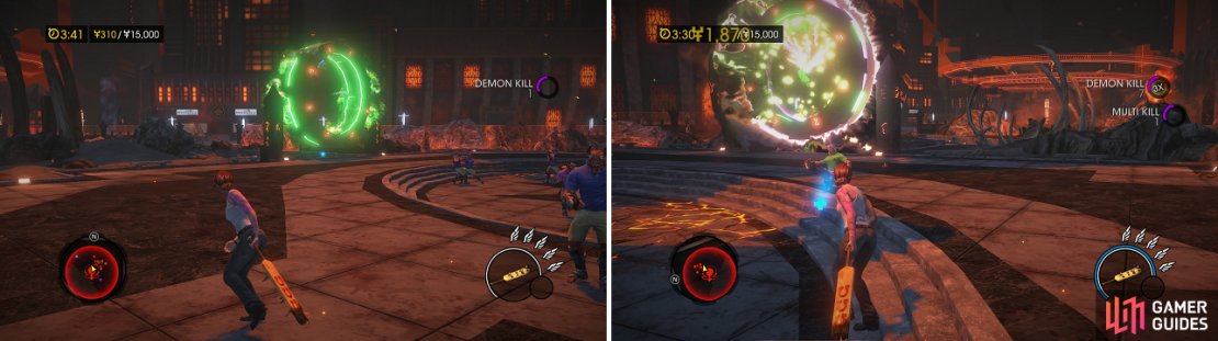 Make sure you&rsquo;re facing the portals before you smack the Bro Demons towards them.