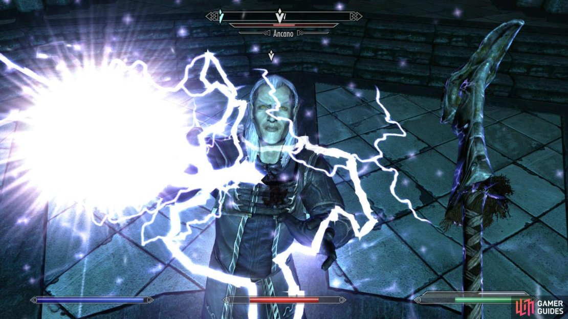 The Eye of Magnus gives Ancano invincibility. &lsquo;How do you damage him then?&rsquo; you may be asking. Well, use the Staff of Magnus when the Eye is completely open to have it close faster. Once it&rsquo;s closed, find Ancano and attack him with the best you got. He doesn&rsquo;t have that much HP, but if you don&rsquo;t kill him fast, he&rsquo;ll reopen the Eye and hide to heal himself completely.