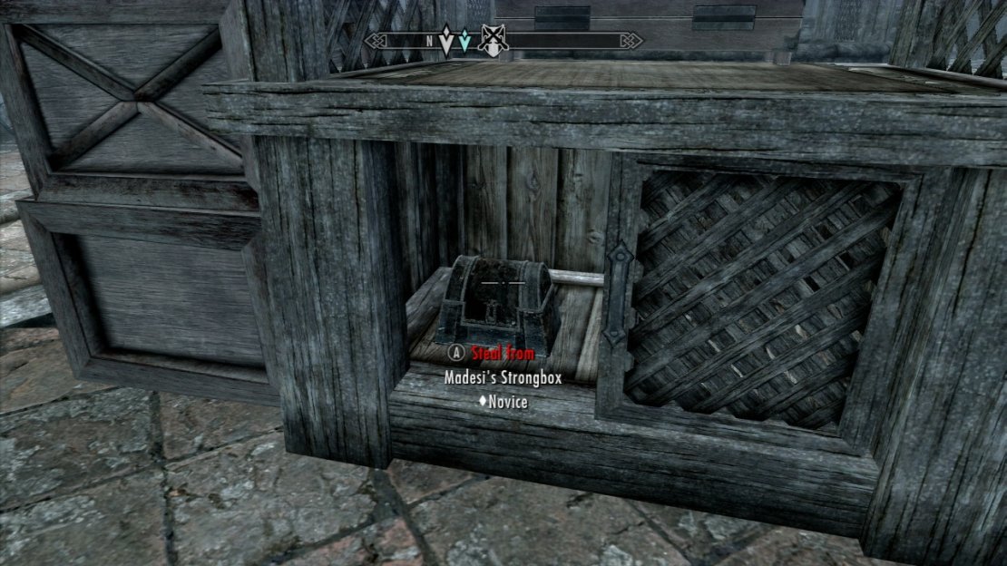 After that just tell Brynjolf that you&rsquo;re ready and he&rsquo;ll draw everyone in the area around him. Head to Madesi&rsquo;s stall and pick the sliding drawer, then pick the box you find there. May as well steal everything.