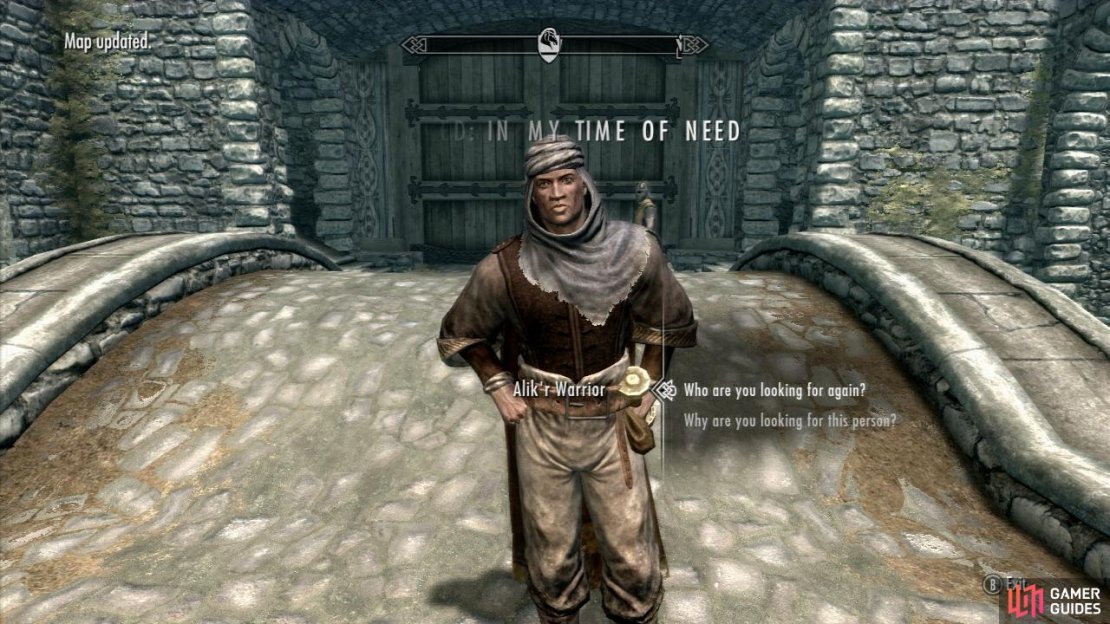After you complete the Main Quest: Dragon Rising, enter Whiterun via the main gate and you&rsquo;ll see some Redguards discussing something with the Whiterun Guard. These are Alik&rsquo;r warriors. They are looking for a Redguard woman and ask you for your help. This starts the quest.