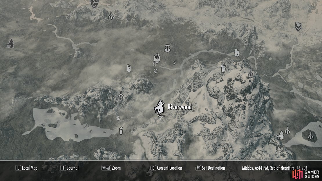 The location of Riverwood in Skyrim, where Delphine can be found at the Sleeping Giant Inn.