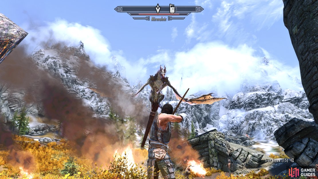 You&rsquo;ll need to shoot the dragon in the sky or use spells until it lands.