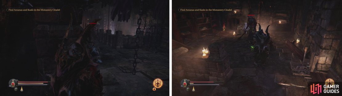 Clear the enemies out of the room with three exits (left). at the top of the left exit kill the Infected for a chest, Audio Note and shortcut back to the Catacombs entrance (right).