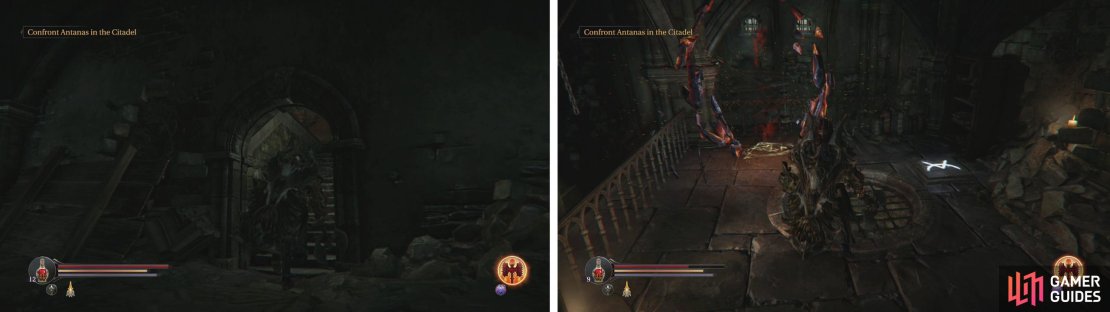 Exit the Flooded Hallways via the available stairway (left). On the next floor up you&rsquo;ll find the final Loot Crystal (right).