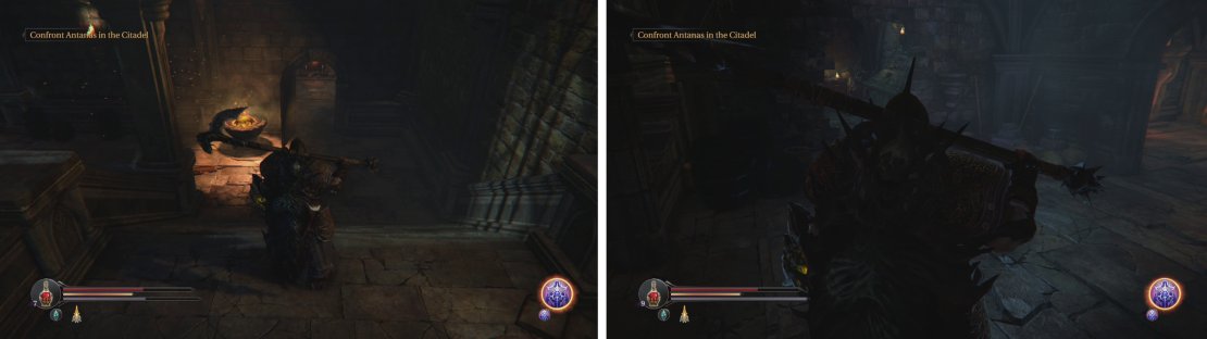 Halfway down the stairwell next to the Initiation Room are some doors (left). Inside you&rsquo;ll find a weak wall (right).