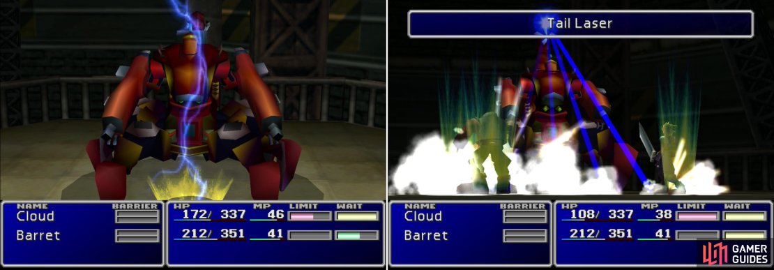 The &ldquo;Bolt&rdquo; spell will do heavy damage to the Guard Scorpion (left). Just avoid attacking while its tail is up to avoid its &ldquo;Tail Laser&rdquo; counterattack (right).