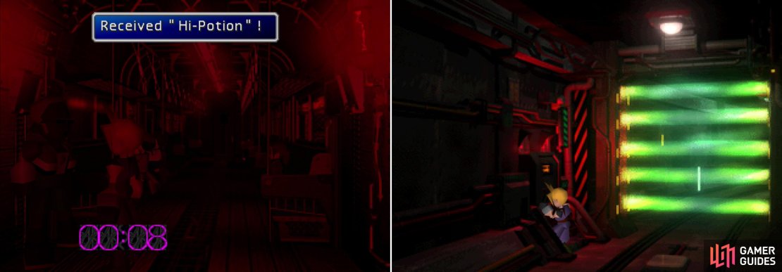 There might be perils on the train when the security alarm goes off, but there are opportunities, as well (left). To get to the reactor you&rsquo;ll have to climb under the plate (right).