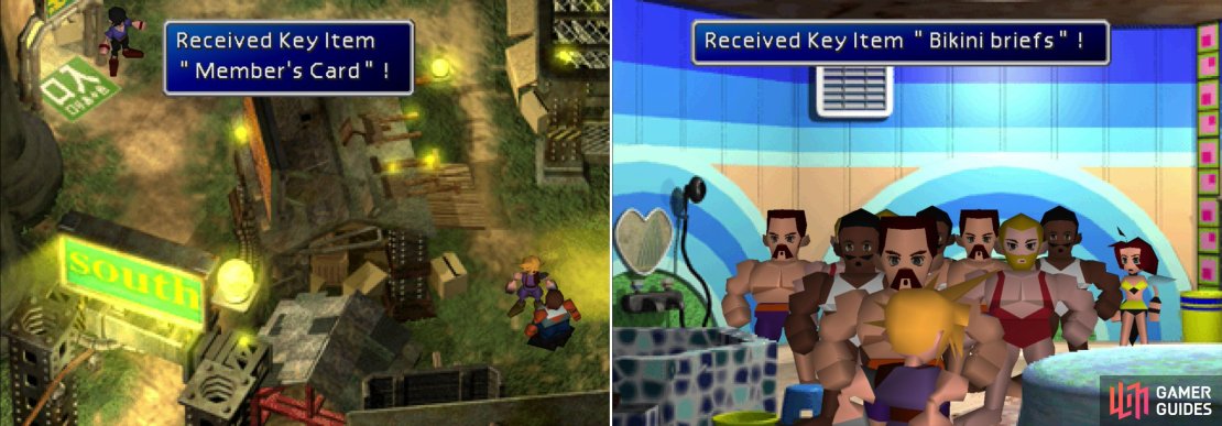 Talk to the indecisive man outside the Honey Bee Inn and he&rsquo;ll give up his &ldquo;Member&rsquo;s Card&rdquo; (left). Whatever traumatic experience you suffer in the Honey Bee Inn, you&rsquo;ll end up with some fancy undergarments for your trouble (right).