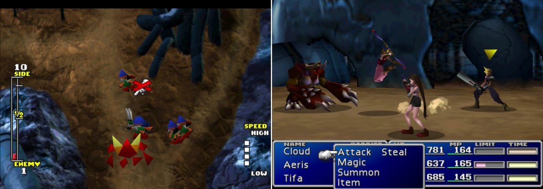 Hire mercenaries and fight off the Shinra attackers (left). If you fail you&rsquo;ll have to personally fight off the enemy commander, and forfeit any reward you otherwise would have obtained (right).