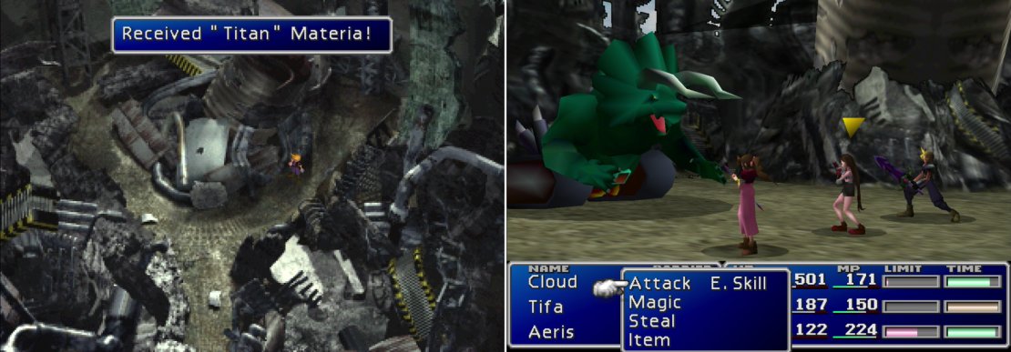 Search the ruined reactor after Scarlet leaves to score the Titan Materia (left). Heavy Tanks can be Morphed into Power Sources&hellip; once you get stronger and obtain the Morph Materia (right).