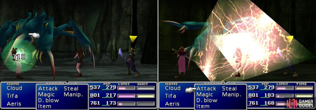 Materia Keeper not only can deal some nasty damage with its physical attacks (left), but also knows the rare and potent &ldquo;Trine&rdquo; Enemy Skill.