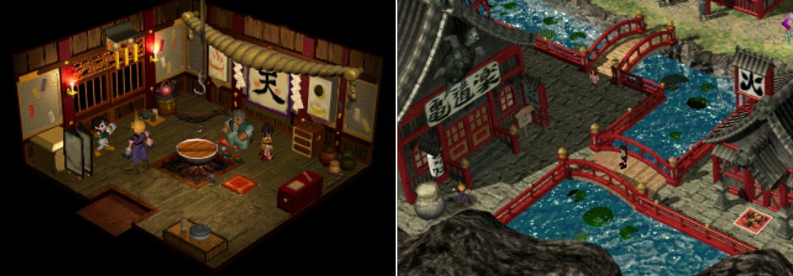 Find Yuffie lurking behind a screen (left), then set up an ambush for her as she hides in an urn near the Turtle&rsquo;s Paradise (right).