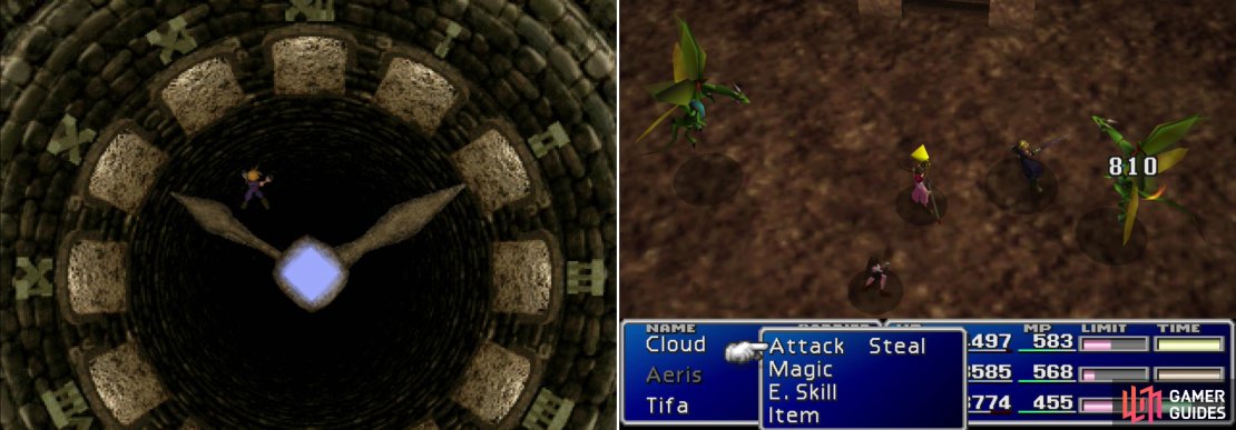If you get clipped by the second hand, you&rsquo;ll fall from the Clock Room (left) and have to fend off two Ancient Dragons, who are less fearsome than their names imply (right).
