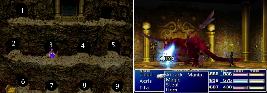 Chase the Ancient Spirit in and out various doors, Scooby-Doo style, the numbers on the image correspond to the directions give in the next (left). The Red Dragon uses plenty of fire elemental attacks and can deal decent damage, but it&rsquo;s not an overly dangerous foe (right).