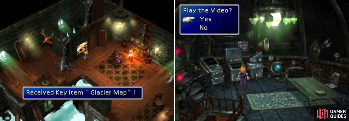 Be sure to grab the Great Glacier map while you&rsquo;re in town (left) and watch some of Professor Gast&rsquo;s revealing home videos (right).