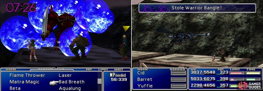 &ldquo;Aqualung&ldquo; will do decent damage against the Wolfmeister enemy (left). Steal the unimpressive, but unique Warrior Bangle from the Eagle Gun (right).