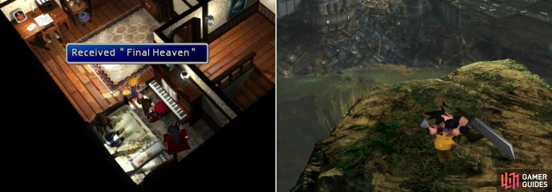 Play Tifa&rsquo;s piano one final time to score her ultimate Limit Break (left) then return to the Shinra Mansion to find out more of Cloud&rsquo;s backstory (right).