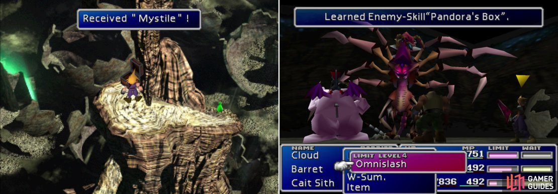 Be sure to grab the Mystile (left) as a second piece of this excellent armor is a great catch. The Zombie Dragon is the only foe in the game who will cast the &ldquo;Pandora&rsquo;s Box&rdquo; Enemy Skill, and it will only cast it once in the entire game, as a final attack (right).