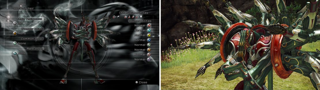 Hecatoncheir is the final Eidolon battle and is fought by Vanille and Fang in the Mah&rsquo;habara Subterra&rsquo;s Flower-filled Fissure as Vanille&rsquo;s test of power.