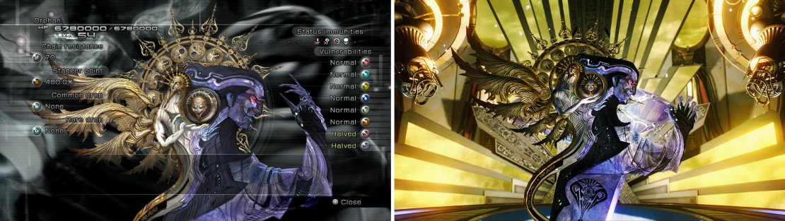 The first form of Orphan is the penultimate boss of Final Fantasy XIII. After Barthandelus is defeated, Orphan&rsquo;s shell emerges from the inky fluid and attacks the party.