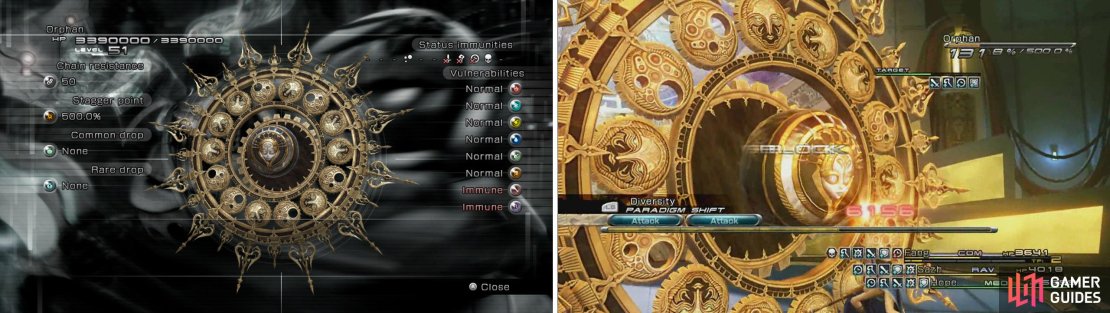 Orphan&rsquo;s second form is the final boss of Final Fantasy XIII. Orphan&rsquo;s true form is revealed after its shell is destroyed by the player party. Defeating Orphan completes the game.