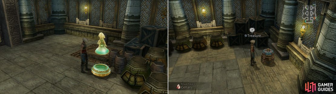 When you surface in the Royal Palace of Rabanastre, grab a map out of a decorative urn (left), but don&rsquo;t neglect to other treasures in the palce (right)!